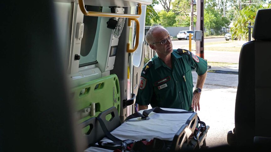 A photo of paramedic instructor Adrian Ross in the back of an ambulance.