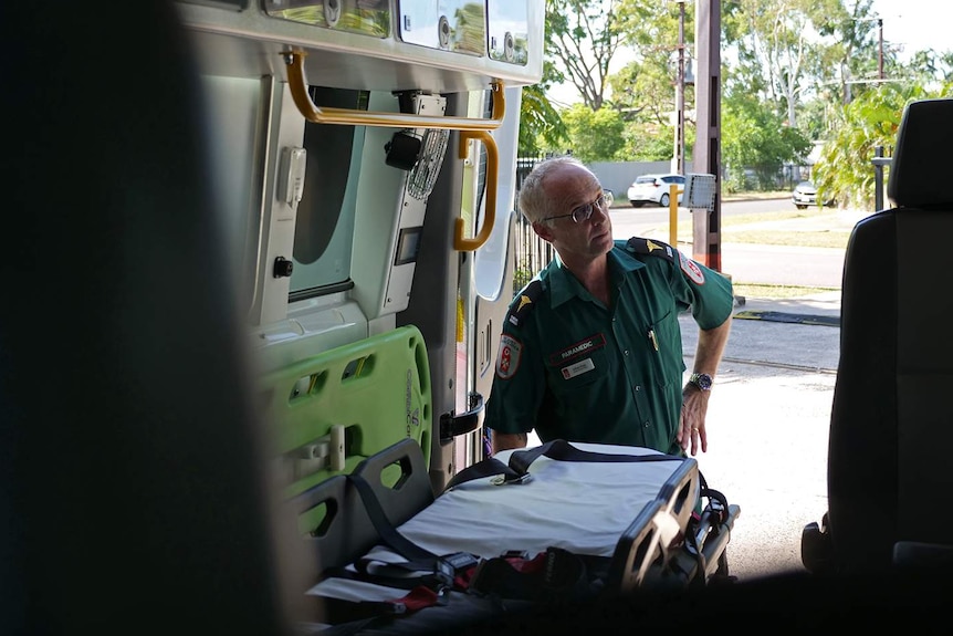 A photo of paramedic instructor Adrian Ross in the back of an ambulance.