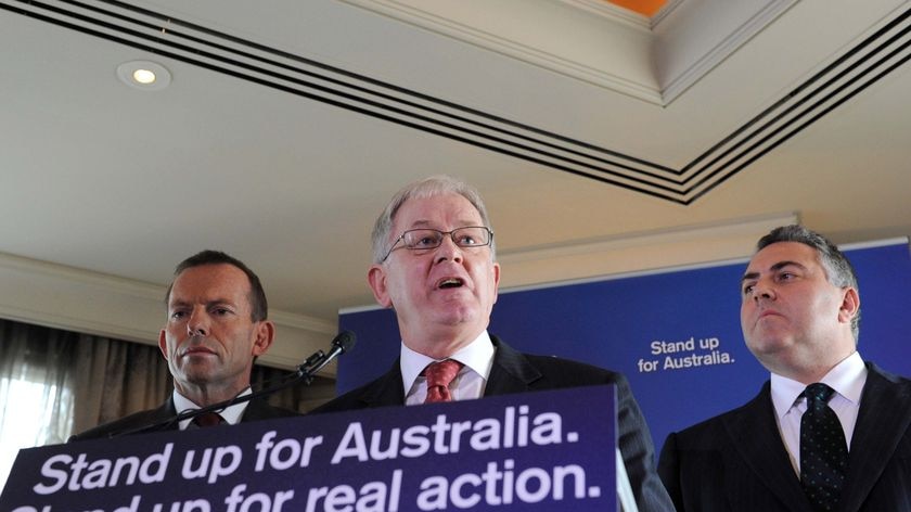 Andrew Robb, flanked by Tony Abbott and Joe Hockey