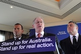 Andrew Robb, flanked by Tony Abbott and Joe Hockey