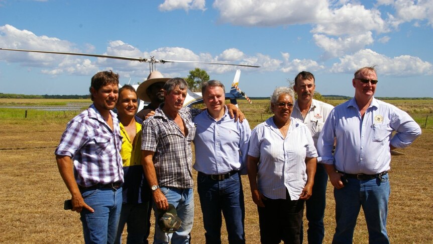 Agriculture Minister Joel Fitzgibbon with cattle producers in the Northern Territory earlier this month.