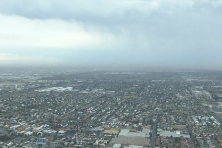 A view from a helicopter of of raised dust over Melbourne's west.