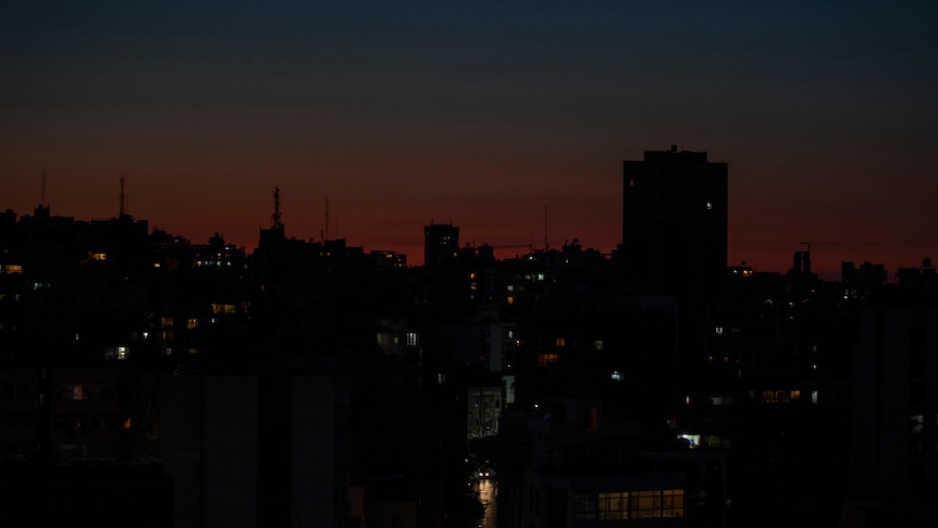 The capital of Lebanon, Beirut, in darkness caused by power blackouts