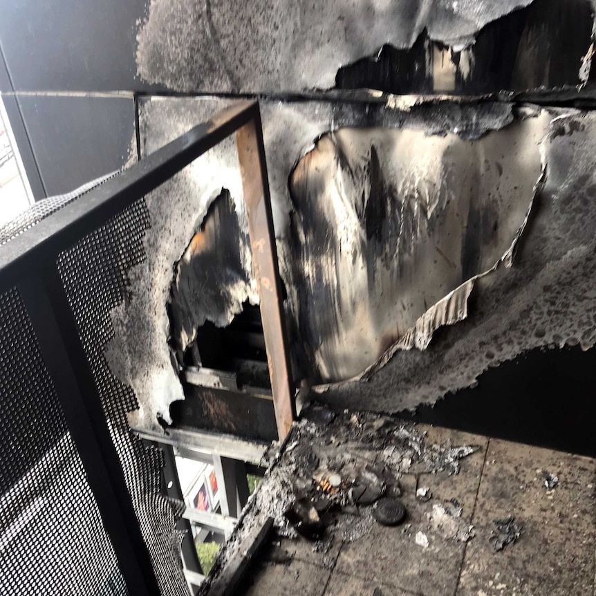 Fire damage to an apartment balcony at a Spencer Street high-rise.