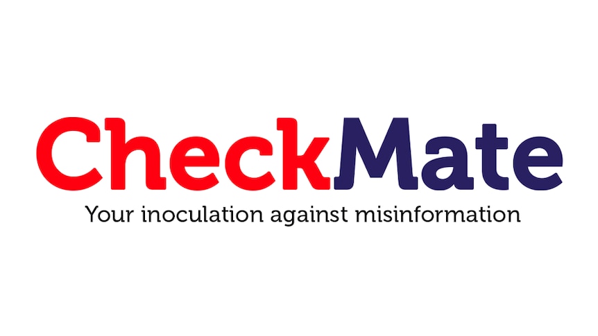 the word CheckMate is present (check is red, mate is blue) beneath it says "Your inoculation against misinformation"