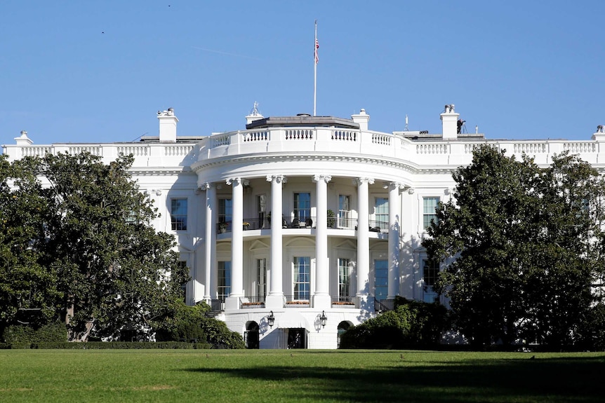 An exterior shot of the White House