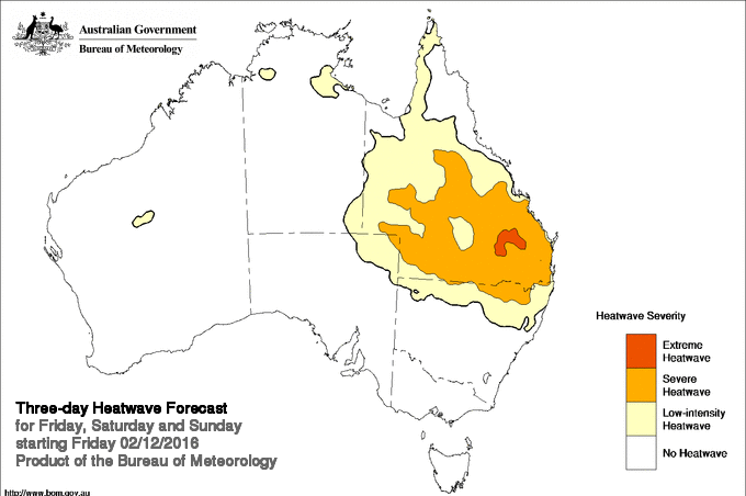 Heatwave situation for three days starting December 2, 2016