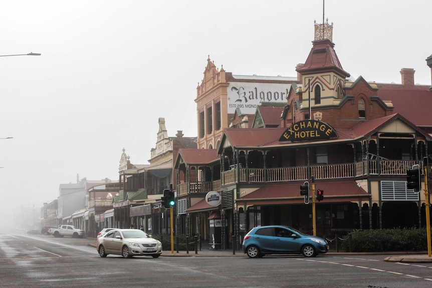 The Exchange Hotel under heavy fog in Kalgoorlie-Boulder.