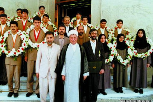 Maryam Mirzakhani with Iranian school students departing for the 1995 Maths Olympiad in Canada.