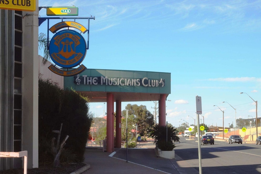 An awning saying The Musician's Club outside a venue in Broken Hill