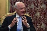 UN envoy for Syria Staffan de Mistura speaks during a meeting with the Russian Foreign Minister.