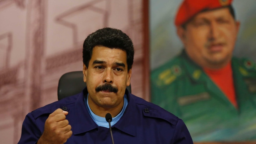 Venezuela's president Nicolas Maduro at a press conference