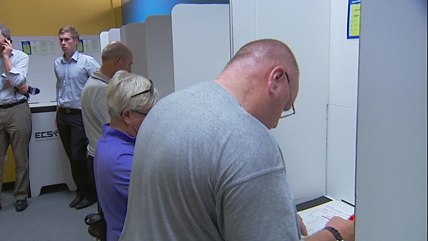 Early voters in a polling booth