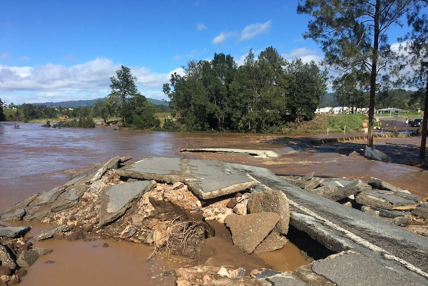 Damage to a causeway over the Coomera River near Oxenford