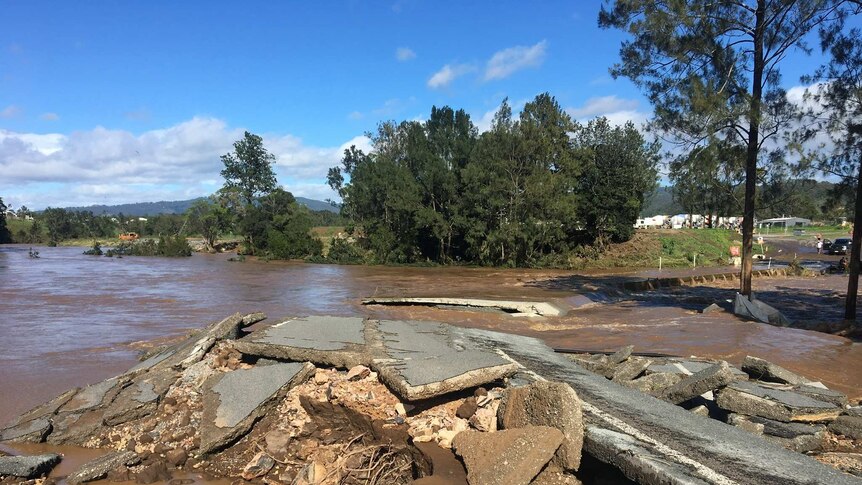 Damage to a causeway over the Coomera River near Oxenford