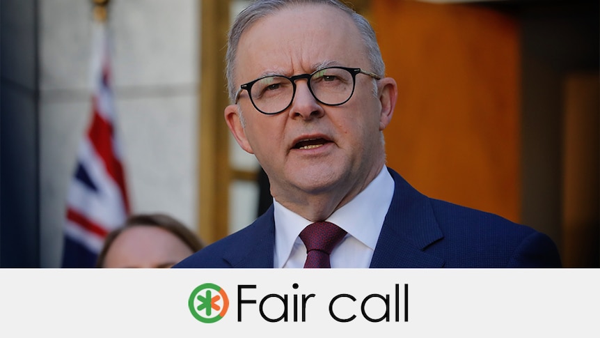 Anthony Albanese wears black glasses and speaks in front of a blurred background. VERIDCT: Fair call