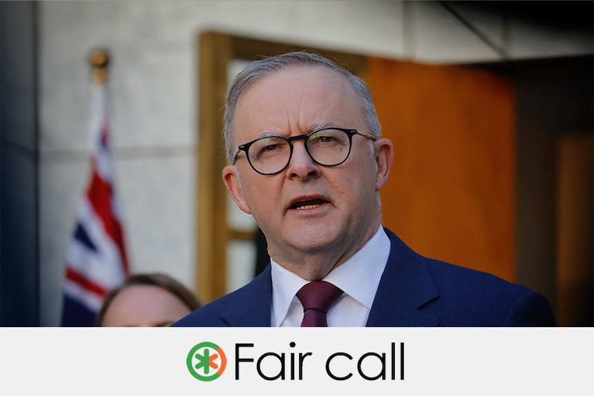 Anthony Albanese wears black glasses and speaks in front of a blurred background. VERIDCT: Fair call