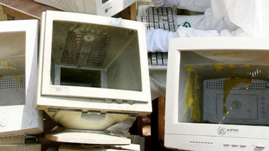 Bank of waste computers, suitable for e-waste stories