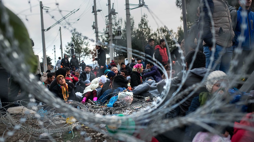 Asylum seekers stranded at the Macedonian border.