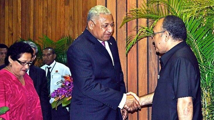 Fiji interim PM Frank Bainimarama meets PNG Prime Minister Peter O'Neill