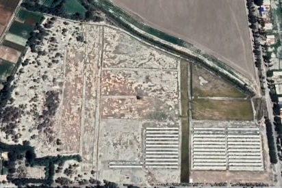 Satellite image of graves in Xinjiang on CGTN.