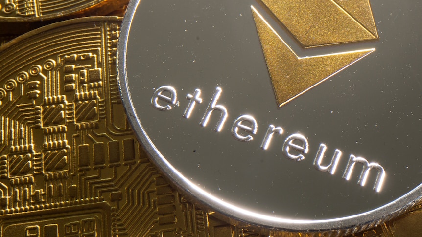 An illustration of a coin with the Ethereum logo.