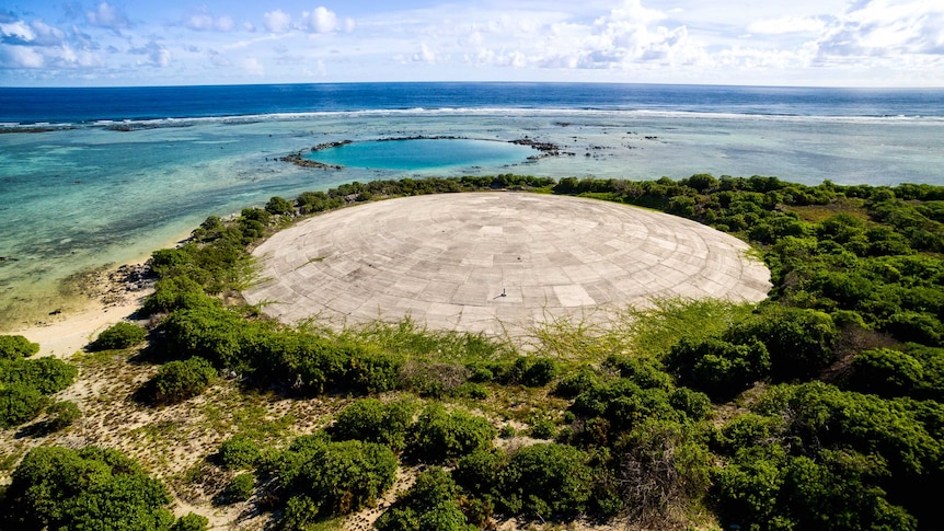 The dome on Runit Island looking out to the Pacific Ocean, October 2017.