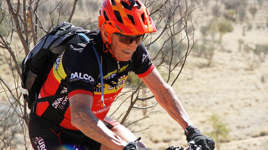 Gavin Brown, veteran mountain biker, on a trail in Alice Springs.