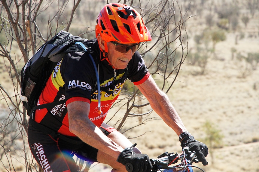 Gavin Brown, veteran mountain biker, on a trail in Alice Springs.