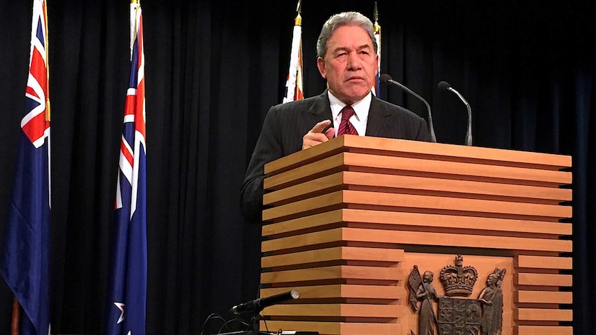 Winston Peters, leader of the New Zealand First Party, speaks during a media conference in Wellington.