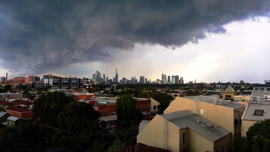 Storm clouds gather over Melbourne before a deluge on December 29, 2016.