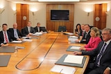 Tasmania's new  Liberal cabinet sits for the first time in Hobart, with Premier Will Hodgman.
