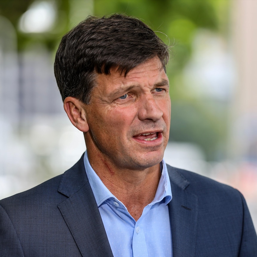 Shadow Treasurer Angus Taylor speaks at a press conference 