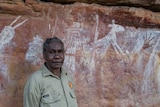 Ranger Serena Namarnyilk Yibarbuk with some of the rock art.