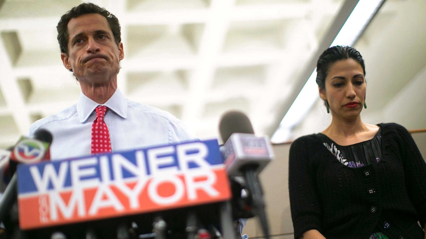 New York mayoral candidate Anthony Weiner and his wife Huma Abedin