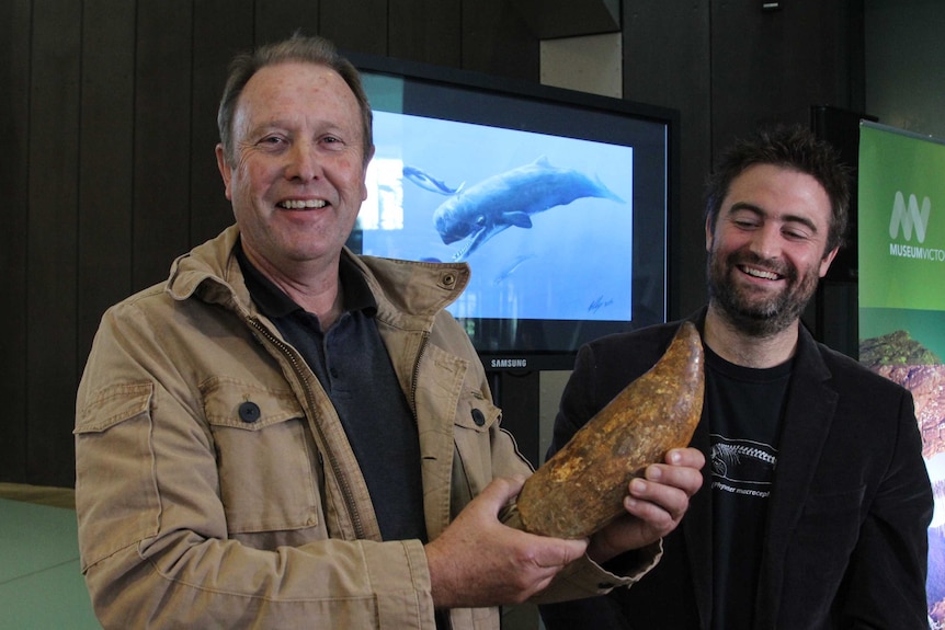 Murray Orr holds a fossil Whale tooth