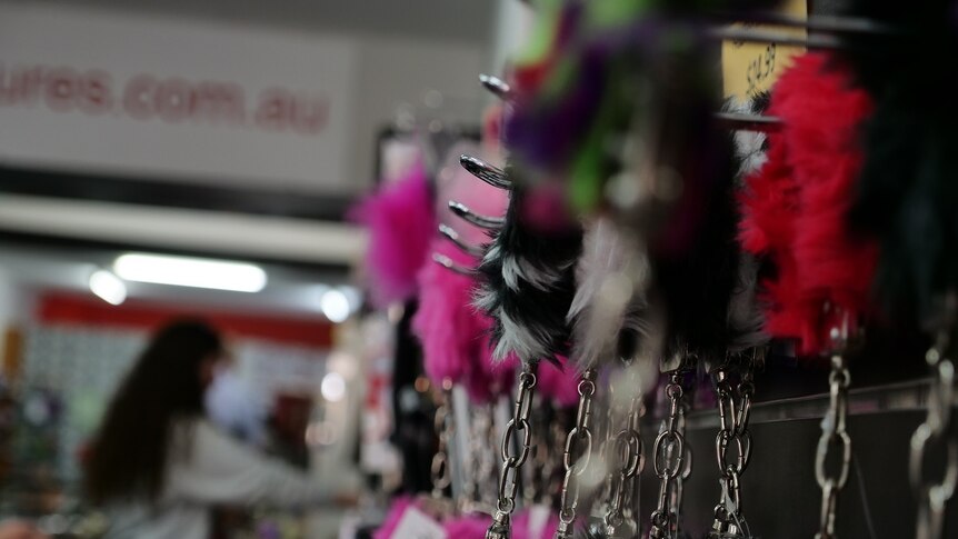Fluffy handcuffs in an adult store