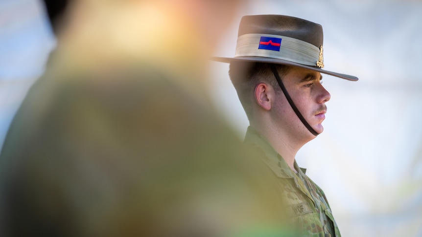 side profile of a soldier looking solemn