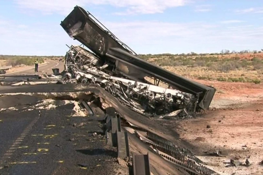 A blackened truck and road