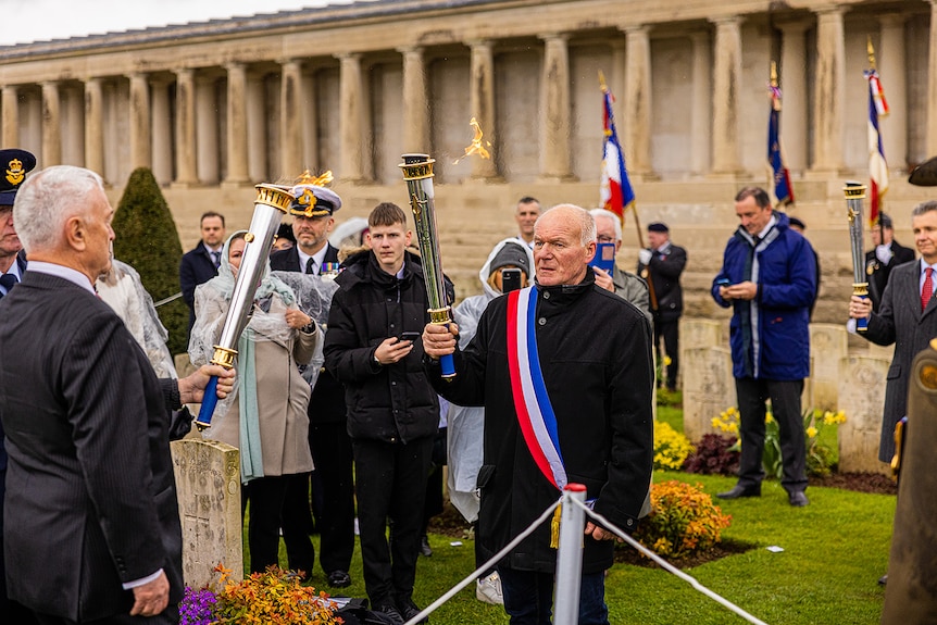 A torch relay beginning at the Pozieres Memorial in France.