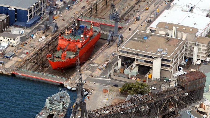 Naval ships docked at Garden Island