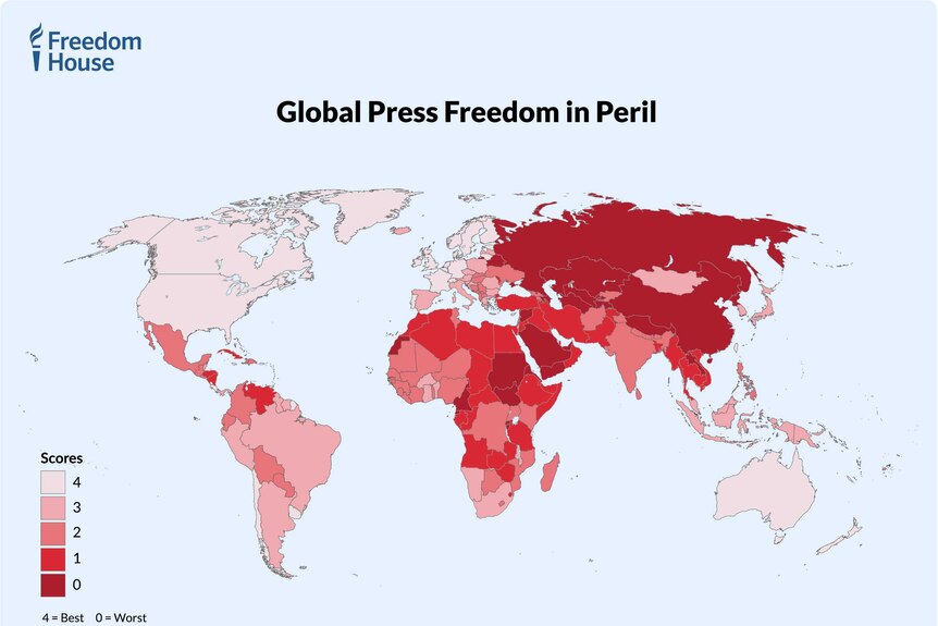 Tingkat kebebasan pers di berbagai negara dunia.