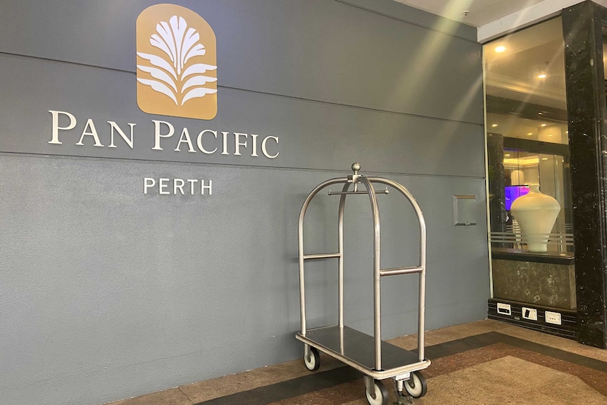 A trolley outside the Pan Pacific Perth hotel.