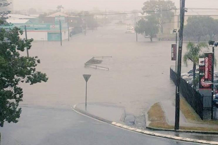 Floodwaters build at intersection of Targo and George Streets in Bundaberg on October 2, 2017.