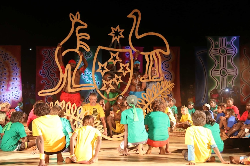 Warlpiri dance performance in North Tanami Desert in Central Australia. October 15, 2016.