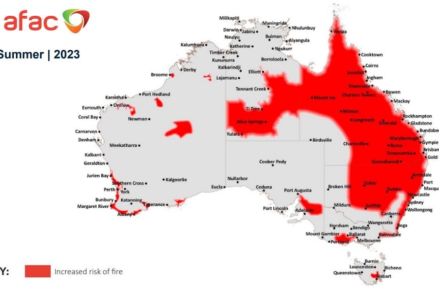 Map of fire risk areas for 2023/24 summer across Australia.