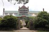 The Mount Buffalo Chalet wrapped with scaffolding