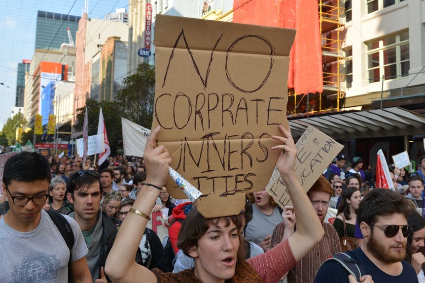 Students protest in Melbourne, April 2016.