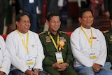 Myanmar officials after the signing ceremony of the Nationwide Ceasefire Agreement (NCA) in Naypyitaw, Myanmar