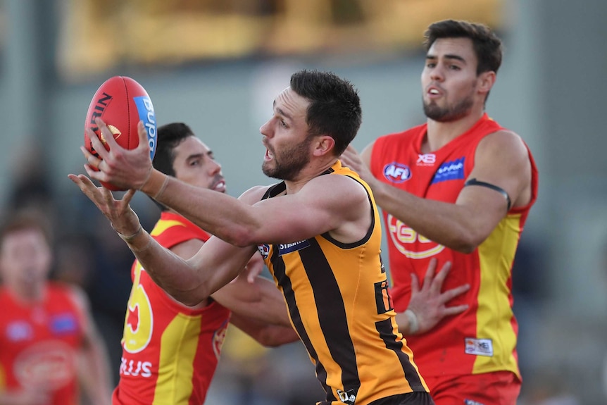 Jack Gunston in action for Hawthorn against Gold Coast in Launceston